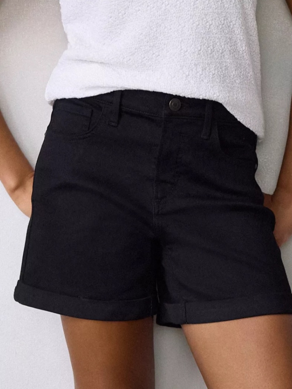 LC Lauren Conrad Black Roll Cuff High Rise Denim Shorts Size 10 Stretch